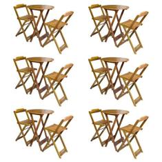 Kit 6 Jogos de Mesa Bistrô de Madeira com 2 Cadeiras Dobravel Ideal pa