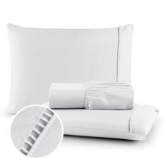 Jogo De Lençol Queen 3 Peças Ponto Palito 400 Fios Micropercal A PRONT