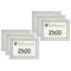 Kit 6 Molduras Porta Diploma Certificado A4 21x30 Branco - Santamaria 