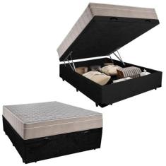 Cama Box Baú Casal Suede + Colchão SerenePrime Molas Ensacadas 138x188