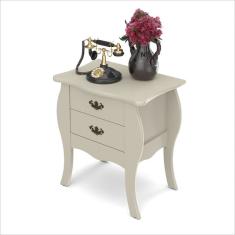 Mesa de Cabeceira Decorativa Bombê Premier Provençal Off White com 2 Gavetas - Patrimar Móveis