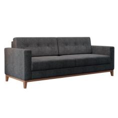 Sofá 3 Lugares Living Pés e Base em Madeira Linho Cotton Grafite 180 c