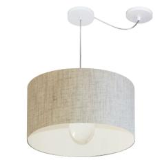 Lustre Pendente Cilíndrico Com Desvio Md-4229 Cúpula em Tecido 45x30cm Rustico Bege - Bivolt