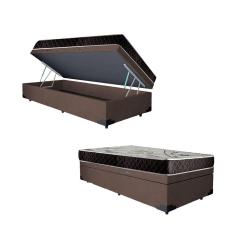 Cama Box Baú Solteiro Colchão Anny Espuma D23 Acolchões + Box Suede 55x88x188