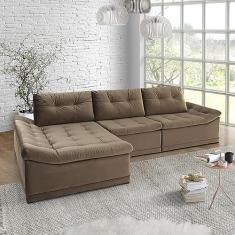 Sofá Milos Chaise e 4 Lugares Marrom Estofama