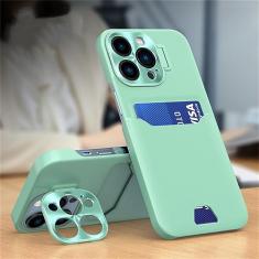 Capa de telefone com suporte de cartão invisível para iPhone 14 13 12 Pro Max Mini Capa protetora de lente de metal, verde menta, para iphone 13
