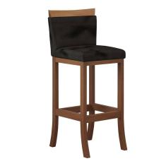 Banqueta Média Encosto Estofado 38 x 92 Cm Paris Madeira Maciça Castanho Suede Preto CCS