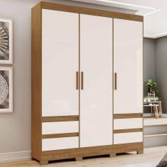 Guarda-Roupa Solteiro 3 Portas 4 Gavetas Nature/Off White - Briz