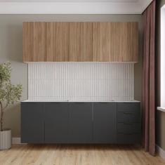 Cozinha Modulada 4 Peças sem Tampo sem Rodapé 2 Aéreos e 2 Balcões Ipanema Cabecasa Madeiramadeira Grafite Trama/ Acácia