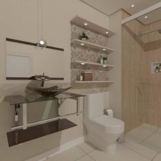 Gabinete de Vidro 90cm Inox com Cuba Quadrada Marrom