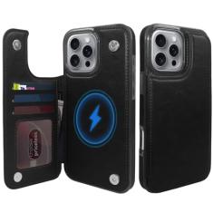 TopPerfekt Capa carteira para iPhone 16 Pro Max 6,9 polegadas, compatível com MagSafe, carregamento sem fio, suporte de cartão de couro resistente a quedas, capa protetora magnética para celular -