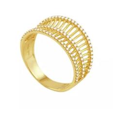 Anel de ouro 18k vazado com zircônias - Elegancy Joias, 22