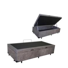 Cama Box Baú Solteiro Blindado Suede Cinza
