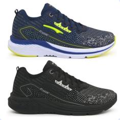 Kit 2 Pares De Tênis Masculino Original Rdw RD101, Preto prata, Marinh