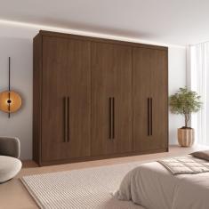 Guarda Roupa Casal 6 Portas com Puxador de Madeiras 8 Gavetas Cacau