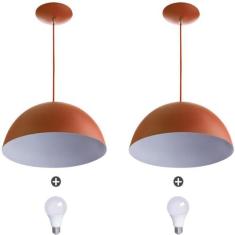 2 Lustres Pendente Meia Lua 30cm Alumínio Cobre + Lampada - MARRYLUZ