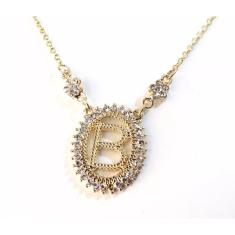 Colar Inicial Letra B Cristal Folheado a Ouro 18k