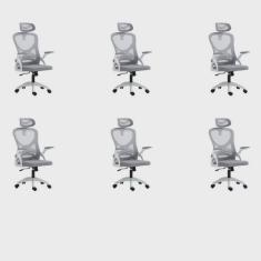 Kit 6 Cadeiras para Escritório Presidente Office Columbus com Tela Mesh