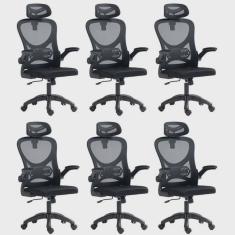 Kit 6 Cadeiras para Escritório Presidente Office Columbus com Tela Mesh
