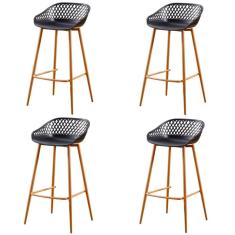 Kit 4 Banquetas Altas Clarice Sidera Rivatti Polipropileno Preto Base Metal Aço