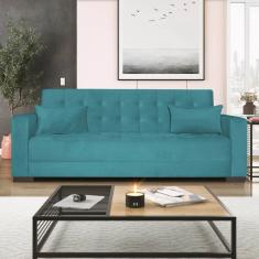 Sofá Cama 3 Lugares Suede Ipanema Azul Turquesa