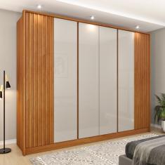 Guarda Roupa Casal Ripado 6 Portas 6 Gavetas Espresso Móveis Cinamomo/off White