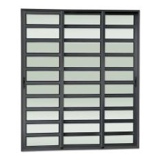 Porta De Correr Com Travessas 3 Folhas Moveis Sequenciais 210 X 150 Elite Com Fecho Automático Vidro Preto