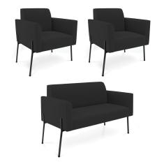 Sofá Namoradeira 2 Poltronas Pé De Ferro Preto Marisa Veludo D03 - D'rossi Cor Preto