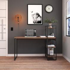 Escrivaninha Com Estante Alta Estilo Industrial 135cm Com 03 Prateleiras Dynamica Yescasa Nogal - Preto