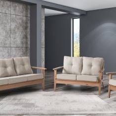 Sofá Fixo 3 Lugares Florença Moderno Nogueira Claro