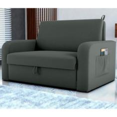 Sofá Cama com Baú 2 Lugares Harry Veludo Maserati Cinza - CASA H