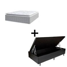 Cama Box Baú Solteiro 88 Sintetico Preto Com Colchão Nazar Viscoeslástico D33 Cinza