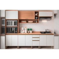 Cozinha Modulada Completa Thela Macadâmia 5 Peças (2Aéreos+2Balcões+1Paneleiro) CZC23 Freijo/Branco - Telasul