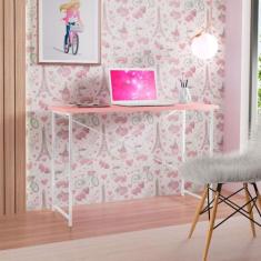 Escrivaninha Industrial Juvenil Princesa Aço Carbono KLM, Branco/Rosa