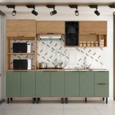 Cozinha Modulada Toscana 5 Peças em Mdf com Aéreo 1200 Porta de Vidro 
