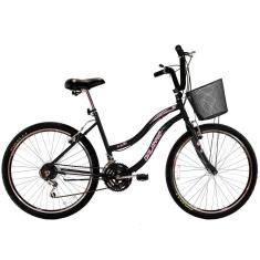 Bicicleta Passeio Feminina Aro 26 Com Cestinha 18 Marchas