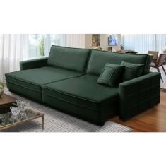 Sofá Sem Caixa Retrátil e Reclinável 2,30m com Molas Karen Veludo Verde Adonai Estofados