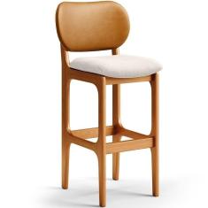 Banqueta Alta Bar Cozinha Betta L02 Imbuia Whisky Linho Cru