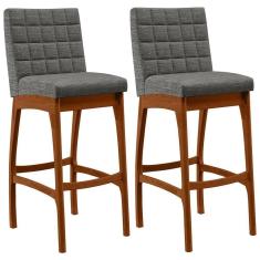 Kit 02 Banquetas Altas Mila Linho Cinza Escuro