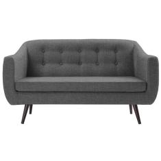 Sofá 2 Lugares Retrô Mimo Botonê Daf Móveis 135 cm Madeira Eucalipto Linho Cinza Base Madeira Tauari