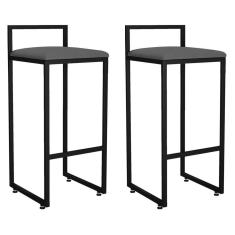 Kit 02 Banquetas Altas Hanna Preto Suede Cinza