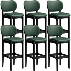 Kit 6 Banquetas Alta Betta Preto Facto Verde Musgo