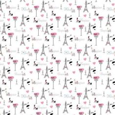 Papel Parede Branco Paris Bonjou Torre Eiffel Carta Coração - LRP