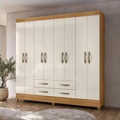 Guarda Roupa Casal 8 Portas 4 Gavetas  Freijo / Off White Florida Mova
