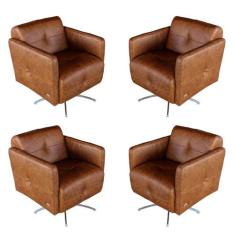 Kit 4 Poltronas Giratória para Sala de Estar Astana Couro Caramelo - G