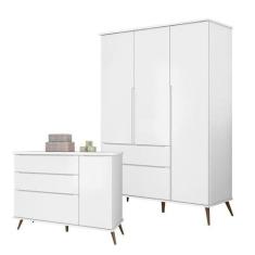 Cômoda e Guarda Roupa Infantil Retro Alice Branco Acetinado - Phoenix 