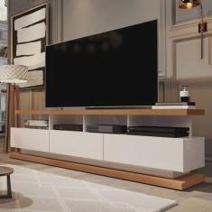 Rack Para TV até 72 Polegadas Vivare com Rodízios Móveis Germai Off White / Freijó