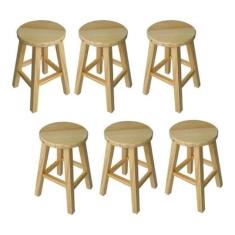 Kit 6 Banqueta Media Hardman Madeira Natural Assento Redondo
