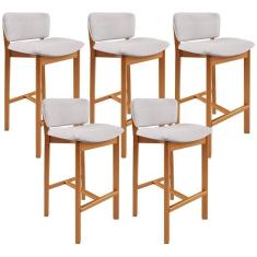 Kit 05 Banquetas Alta Para Cozinha Sala De Jantar Bar Dara L02 Linho Cinza - Lyam Decor