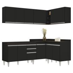 Armário De Cozinha Modulado De Canto 6 Peças Cp28 Balcão Sem Tampo Preto - Lumil